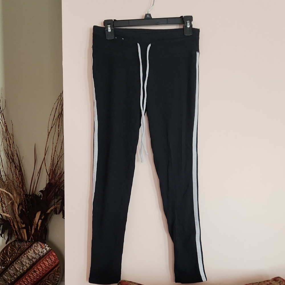 Black Track Pants with White Stripes